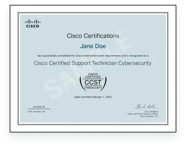 Cisco CCST Certificate Sample